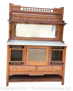 Eastlake Victorian Carved with Marble Top and Mirror Sideboard Server. 20 x 48 x 65"