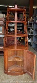 Carved Victorian Corner Four (4) Shelf Etagere and Cabinet 27 x 15 x 73"
