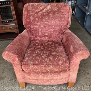 Stickley Fine Upholstery Club Arm Chair in Salmon Red. Second of two offered in this auction. 
31 x 30 x 34.5"T