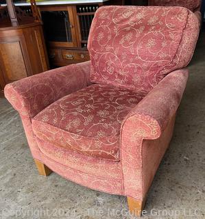 Stickley Fine Upholstery Club Arm Chair in Salmon Red. Second of two offered in this auction. 
31 x 30 x 34.5"T