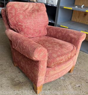 Stickley Fine Upholstery Club Arm Chair in Salmon Red. Second of two offered in this auction. 
31 x 30 x 34.5"T