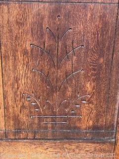 Salvaged Carved Oak Wood Interior Door With Heavy Beveled Edge Mirror. 26 x 68"