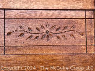 Salvaged Carved Oak Wood Interior Door With Heavy Beveled Edge Mirror. 26 x 68"