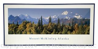 Framed Under Glass Poster of Mount McKinley Alaska. 15" x 34".