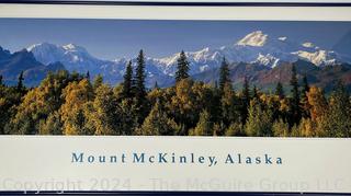 Framed Under Glass Poster of Mount McKinley Alaska. 15" x 34".