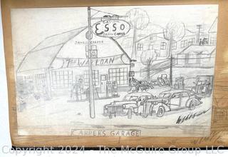 Personal Scrap Book Portfolio with Hand Drawn Illustrations of period cars, trucks, boats, architecture. Circa 1940's. LOOK!