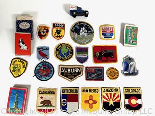 Collection of Souvenir and Commemorative Patches, Toy Truck and Playing Cards