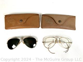 Pair of 1950's B&L Ray Ban Gold Tone Aviator Style Frames with Prescription Lenses.  Sunglasses Need Parts