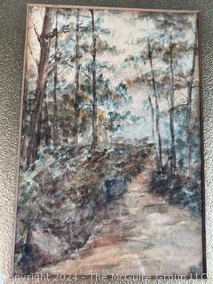 Framed Original Watercolor of Landscape in Browns.  6" x 8".