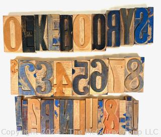 Group of Letterpress Print Blocks Including Letters and Numerals.  4"