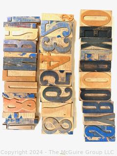 Group of Letterpress Print Blocks Including Letters and Numerals.  4"