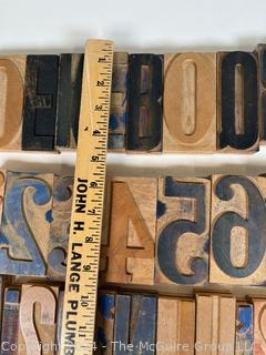 Group of Letterpress Print Blocks Including Letters and Numerals.  4"