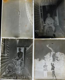 Antique Glass Photo Negative Plates, circa 1900 with Original Annotated Envelopes. Includes photos from Atlantic Beach NJ, Acrobats and Film Photographs