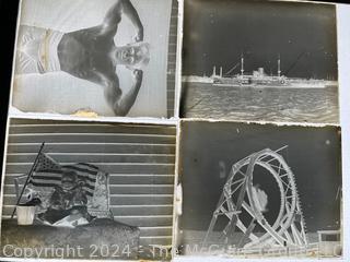 Antique Glass Photo Negative Plates, circa 1900 with Original Annotated Envelopes. Includes photos from Atlantic Beach NJ, Acrobats and Film Photographs