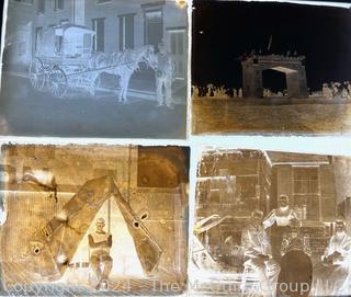 Antique Glass Photo Negative Plates, circa 1900 with Original Annotated Envelopes. Includes photos from Atlantic Beach NJ, Acrobats and Film Photographs