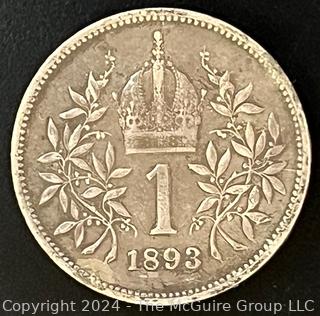 1893 Austria 1 Corona Silver Foreign Coin