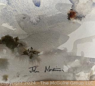 Unframed Watercolor Titled Winter Cranborne Under Snow Signed By Artist John Mortimer. Dated 1965 