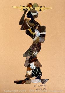 Botswana African Butterfly Wing Collage Titled Ladies from Madhav, Signed by Artist.  First of two offered in this auction.  11" x 16" 