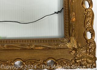 Gilt Wood Carved Picture Frame with Glass.  16 x 29"