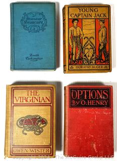 Classic Books Including The Virginian by Owen Wister, 1902 First Edition, Monsieur Beaucaire, Tarkington, 1900, Rudolph Valentino Edition, 1901, Young Captain Jack or Son of Soldier by Horatio Alger Jr. , Options by O Henry 1909 Hardcover Book