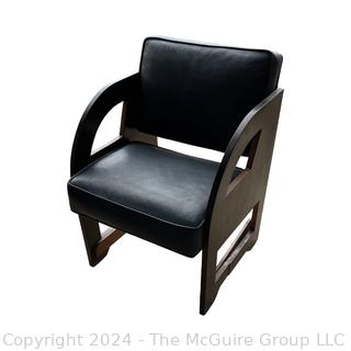 Deco Style Black Leather Upholstered Curved Wood Arm Chair