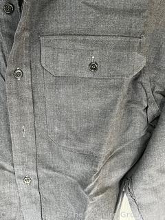 Vintage West Point Cadet Store Long Sleeve Charcoal Gray Button Front Shirt.  Stored in mothballs.