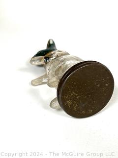 Glass Character Candy Container, Easter Bunny with Gold Paint and Bottom Cap.  Chip in ear.