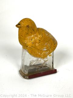 Glass Character Candy Container  Easter Chick with Yellow Paint and Bottom Cap