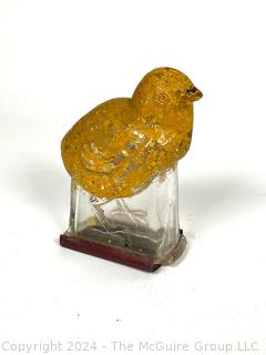 Glass Character Candy Container  Easter Chick with Yellow Paint and Bottom Cap