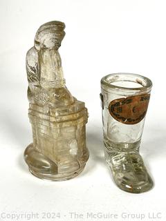 Glass Avor Glass Christmas Candy Container of Santa Claus Boot and Chimney. 