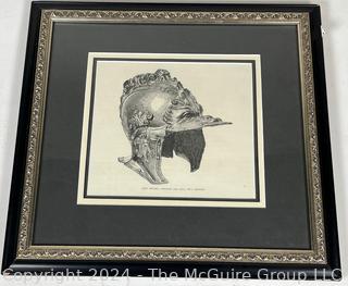 Framed Under Glass Giclee of 16th Century Iron Helmet.  12" x 13"