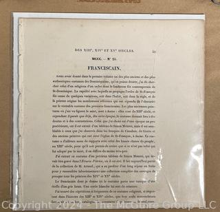 Framed Under Glass Color Lithograph Titled ‘Franciscan' from "Costumes Historiques de Femmes du XIII, XIV et XV siècle" by C. Bonnard. Published 1860. 13 x 15"