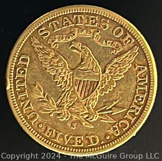 1886-S $5 Liberty Head Gold Coin {AUTOMATIC BILLING OF CREDIT CARDS ON FILE ARE DISABLED FOR THIS LOT.  PAYMENT MUST BE BY CERTIFIED FUNDS ONLY BEFORE OR AT REMOVAL}