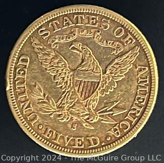 1886-S $5 Liberty Head Gold Coin {AUTOMATIC BILLING OF CREDIT CARDS ON FILE ARE DISABLED FOR THIS LOT.  PAYMENT MUST BE BY CERTIFIED FUNDS ONLY BEFORE OR AT REMOVAL}