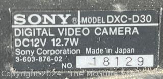 SONY Digital Video Camera Model DXC-D-30 #18129 and SHOC-STOP Container with Wheels. Measures 21 x 13 x 33". Untested