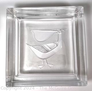 Mid Century Frosted Crystal Glass Pelican Ashtray 