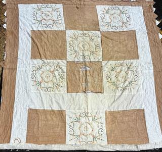 Hand Embroidered and Stitched Quilt. 70" x 74"