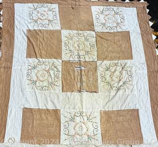 Hand Embroidered and Stitched Quilt. 70" x 74"