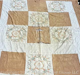 Hand Embroidered and Stitched Quilt. 70" x 74"