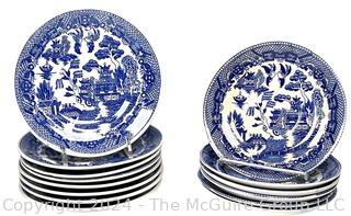 Set of Fourteen (14) Vintage Blue Willow Porcelain 6" Saucers Plates, Made in Japan.  