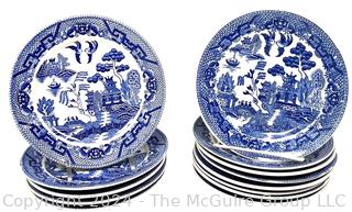 Set of Thirteen (13) Vintage Blue Willow Porcelain 6 1/2" Plates, Made in Japan.  