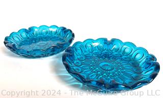 Two (2) LE Smith Moon and Stars Blue Glass Dishes.  