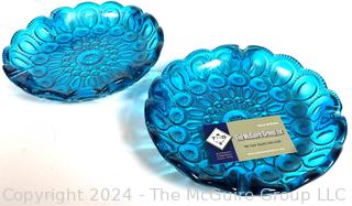 Two (2) LE Smith Moon and Stars Blue Glass Dishes.  