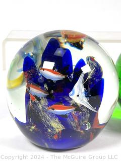 Two (2) Hand Blown Glass Paperweights, One with Fish