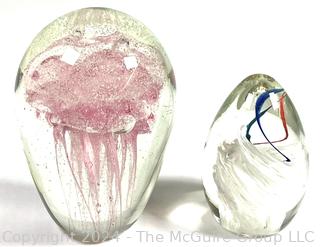 Two (2) Hand Blown Glass Paperweights, One with Jellyfish