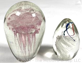 Two (2) Hand Blown Glass Paperweights, One with Jellyfish