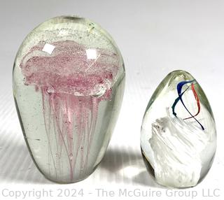 Two (2) Hand Blown Glass Paperweights, One with Jellyfish