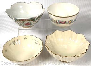 Four (4) Porcelain Bowls Including Lenox and Wedgwood Bridal Wreath. 