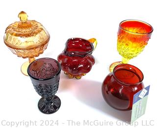 Five (5) Pieces of Orange and Red Art Glass