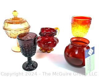 Five (5) Pieces of Orange and Red Art Glass